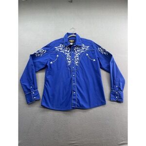 El General Shirt Mens XL Blue Western Snap Embroidered Cowboy Long Sleeve Rodeo
